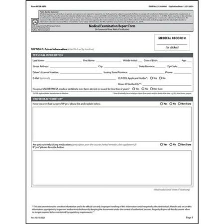 Medical Examination Report Form